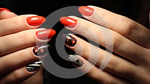 Manicure, nail design red abstraction