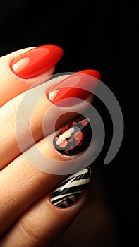 Manicure, nail design red abstraction