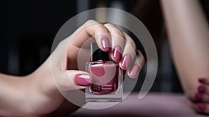 Manicure nail paint pink color. AI Generative