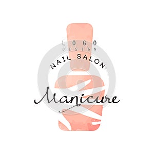 Manicure nail saloon logo, design element for nail bar, manicure studio, manicurist technician vector Illustration on a