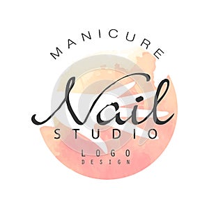 Manicure nail studio logo design, template for nail bar, beauty saloon, manicurist technician vector Illustration on a