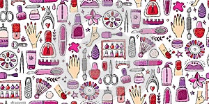 Manicure and pedicure collection. Seamless pattern background for your design