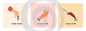 Manicure and pedicure concept. Elegant female hands. Beauty logo for nail studio or spa salon. Vector Illustration in