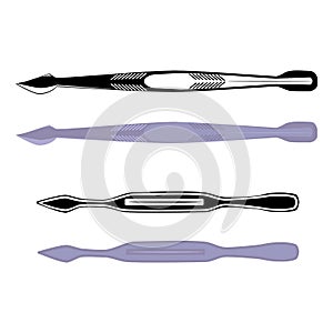 Manicure and pedicure cuticle pusher. Nail care tools, vector
