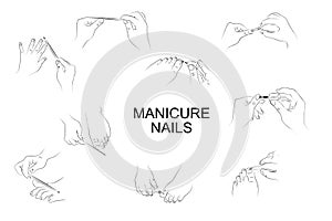 Manicure and pedicure hands feet, nails