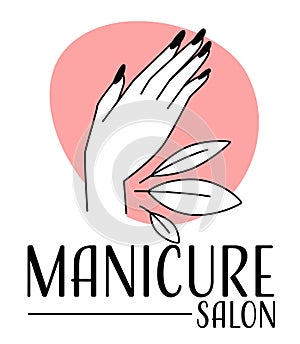 Manicure and pedicure salon, chiropody label or beauty salon photo