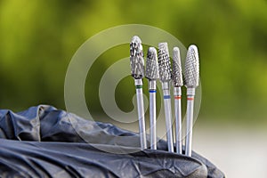 Manicure and pedicure tools and accessories, milling cutter. Nail care concept.