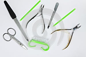 Manicure and pedicure tools on a white background