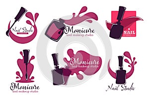 Manicure salon or nail studio isolated icons, polish or varnish