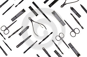 manicure set. Manicure accessories black color set isolated on white background.Manicure and pedicure equipment.Spa and