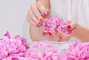 Manicure spa pampering with delicate flower