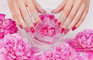 Manicure spa pampering with pink flower