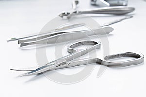 Manicure tools on white background