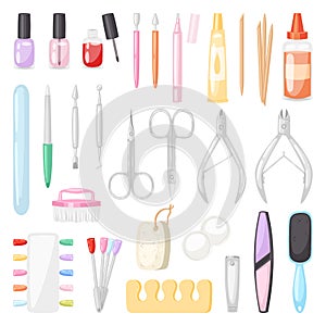 Manicure vector pedicure and manicuring accessory or tools nail-file or scissors of manicurist in nail-bar illustration photo