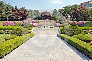 Manicured garden around the tomb