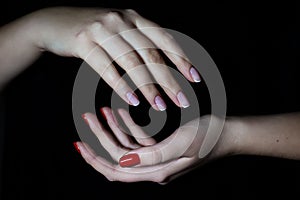 Manicured hands with nailpolish