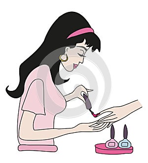 Manicurist applying nail polish
