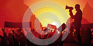 Political demonstration in the street with strikers.