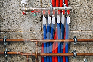 Manifold collector with pipes in boiler room