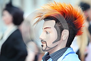 Manikin with original hairstyle and unusual beard