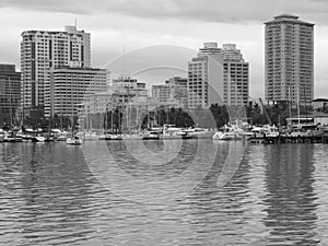 Manila Bay Buildings and Yachts in Black & White