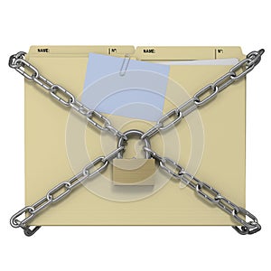 Manila folder with chain and padlock