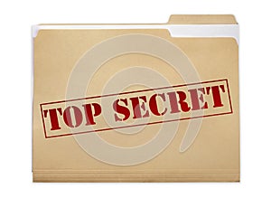 A manila folder with the faded words Top Secret on