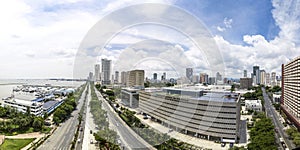 Manila, Philippines - Fisheye panoramic aerial of Roxas Boulevard, Manila Skyline and Bangko Sentral ng Pilipinas