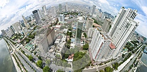 Manila, Philippines - Fisheye panoramic aerial of Roxas Boulevard, Manila Skyline and Manila Bay. photo