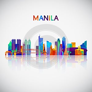 Manila skyline silhouette in colorful geometric style.