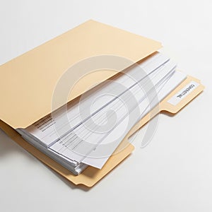 Manilla Folder with Confidential Documents on a White Background