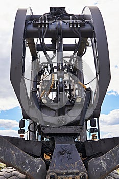 Manipulator of modern dual function grapple skidder close-up