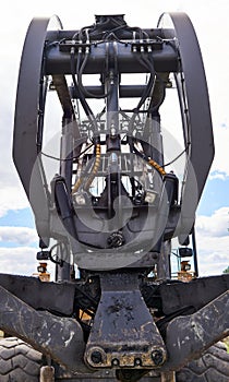 Manipulator of modern dual function grapple skidder close-up