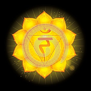 Manipura. Glowing chakra icon . The concept of chakras used in Hinduism, Buddhism and Ayurveda. For design,