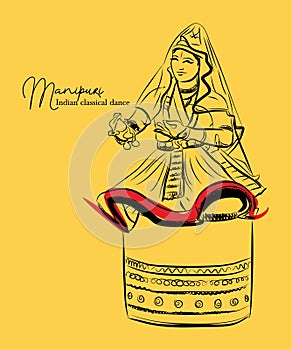 Indian classical dance Manipuri sketch or vector illustration photo