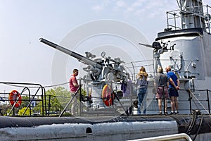 Visitors on a tour of the submarine.