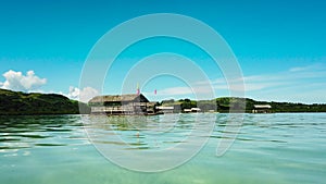 Manlawi Sandbar floating cottages in Caramoan Islands.