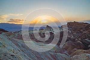 Manly Beacon at sunset. Zabriskie point, Death Valley National Park, CA