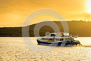 Manly Fast Ferry boat at sunset