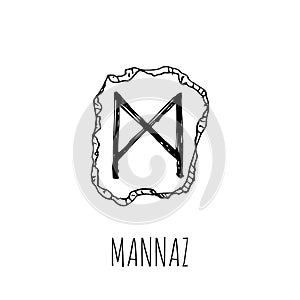 Mannaz rune written on a stone. Vector illustration. Isolated on white