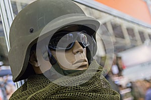 Mannequin in an army helmet