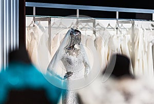 The mannequin in a beautiful wedding attire of the bride