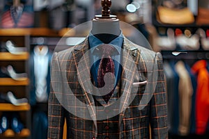 Mannequin displaying new mens clothing in a suit store. Concept Retail Display, Mens Fashion, Suit
