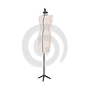 Mannequin, dressmaking tailors dummy. Women form, figure. Fabric manikin on stand, base. Sewing manequin, textile torso