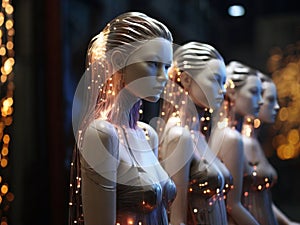 mannequin girls with golden light dots