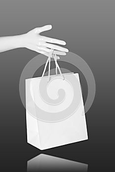 Mannequin Hand with blank shopping bag. Mock up