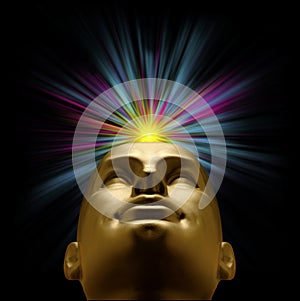 Mannequin head with explosion of light above