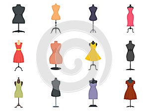 Mannequin icons set flat vector isolated