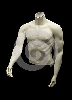 MANNEQUIN OF MALE TORSO ON BLACK BACKGROUND