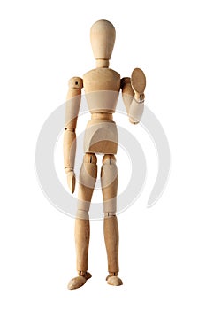 Mannequin old wooden dummy similar monk stop acting isolated